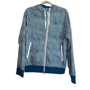 Nike Mens Hoodie Windbreaker Jacket Size M Blue White All Over Print Lined